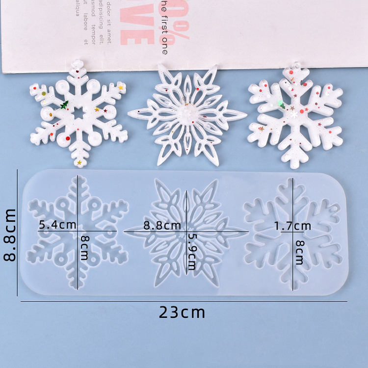 1Pcs DIY Crystal UV Epoxy Mold Christmas Series Three-link Snowflakes Hanging Pendant Jewelry Epoxy Mold